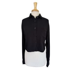 LNA Cropped Button Down Sweatshirt Black Size Small Womens Polo Cardigan Modal